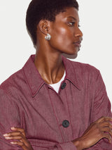 Chambray Linen Blend Utility Jacket | Red