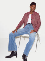 Chambray Linen Blend Utility Jacket | Red