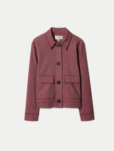 Chambray Linen Blend Utility Jacket | Red