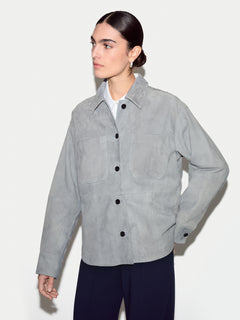 Suede Button Up Shacket | Light Blue