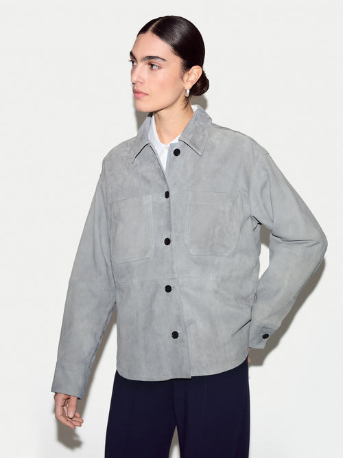 Suede Button Up Shacket | Light Blue