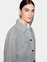 Suede Button Up Shacket | Light Blue