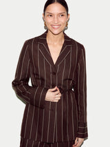 Relaxed Pinstripe Shirt Jacket | Brown