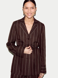 Relaxed Pinstripe Shirt Jacket | Brown