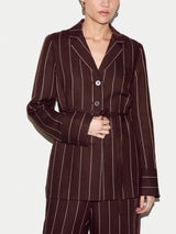 Relaxed Pinstripe Shirt Jacket | Brown