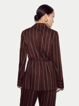 Relaxed Pinstripe Shirt Jacket | Brown