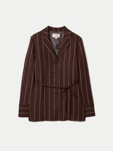Relaxed Pinstripe Shirt Jacket | Brown