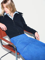 Suede Midi Asymmetric Skirt | Blue