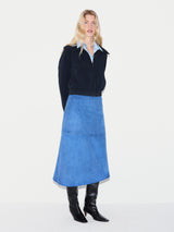 Suede Midi Asymmetric Skirt | Blue