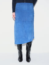 Suede Midi Asymmetric Skirt | Blue