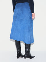 Suede Midi Asymmetric Skirt | Blue