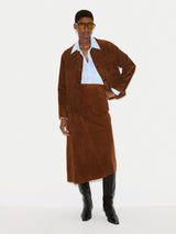 Suede Midi Asymmetric Skirt | Tan