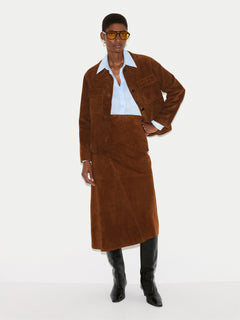 Suede Midi Asymmetric Skirt | Tan