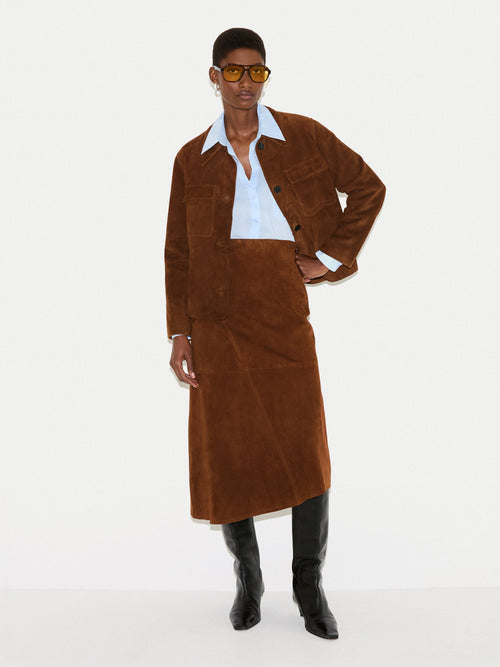 Suede Midi Asymmetric Skirt | Tan