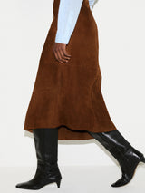 Suede Midi Asymmetric Skirt | Tan