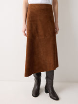 Suede Midi Asymmetric Skirt | Tan