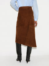 Suede Midi Asymmetric Skirt | Tan