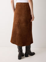 Suede Midi Asymmetric Skirt | Tan