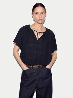 Drawstring Detailed Top | Navy