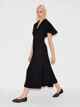 Cape Sleeve Belted Shirt Dress | Black