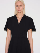 Cape Sleeve Belted Shirt Dress | Black