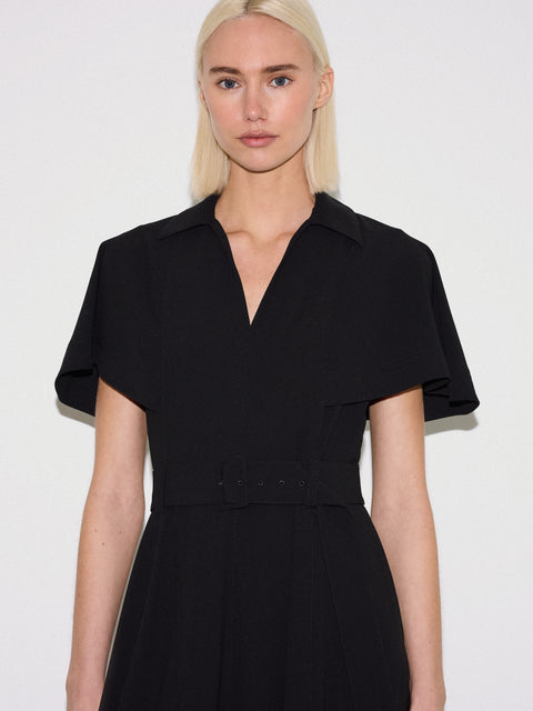Cape Sleeve Belted Shirt Dress | Black  Jigsaw