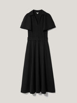 Cape Sleeve Belted Shirt Dress | Black