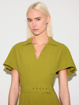 Cape Sleeve Belted Shirt Dress | Green