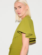 Cape Sleeve Belted Shirt Dress | Green