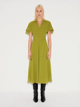 Cape Sleeve Belted Shirt Dress | Green
