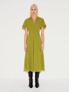 Cape Sleeve Belted Shirt Dress | Green