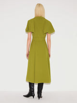 Cape Sleeve Belted Shirt Dress | Green