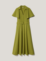Cape Sleeve Belted Shirt Dress | Green