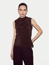 Silk Front Knit Tank | Brown