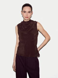 Silk Front Knit Tank | Brown
