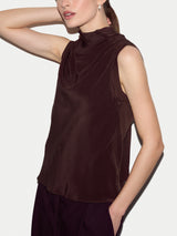 Silk Front Knit Tank | Brown