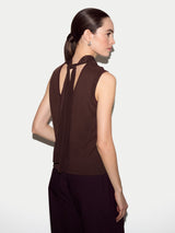 Silk Front Knit Tank | Brown