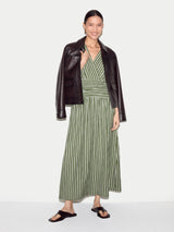 Short Sleeve Slub Stripe Jersey Dress | Green