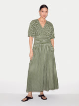 Short Sleeve Slub Stripe Jersey Dress | Green
