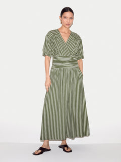 Short Sleeve Slub Stripe Jersey Dress | Green