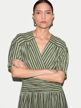 Short Sleeve Slub Stripe Jersey Dress | Green