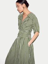 Short Sleeve Slub Stripe Jersey Dress | Green