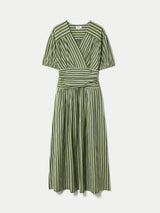 Short Sleeve Slub Stripe Jersey Dress | Green