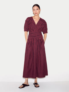Short Sleeve Slub Stripe Jersey Dress | Eggplant