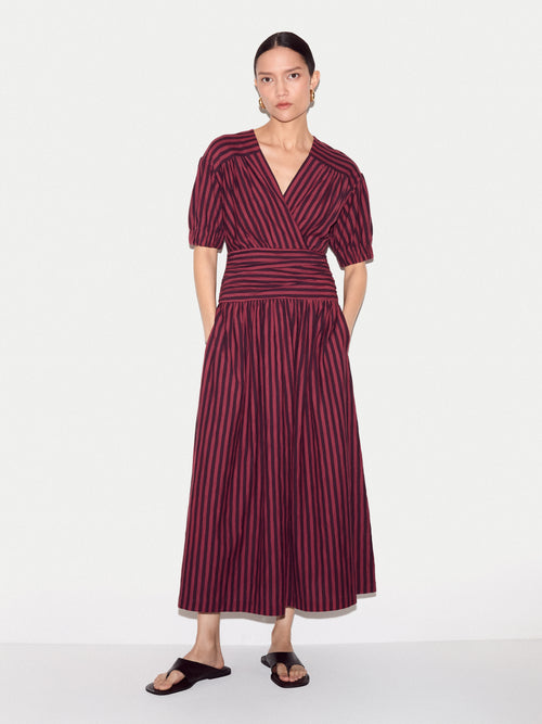 Short Sleeve Slub Stripe Jersey Dress | Eggplant