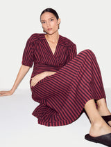 Short Sleeve Slub Stripe Jersey Dress | Eggplant