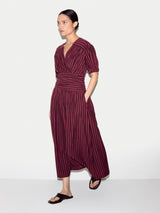 Short Sleeve Slub Stripe Jersey Dress | Eggplant