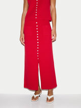 Cotton Button Knitted Skirt | Red