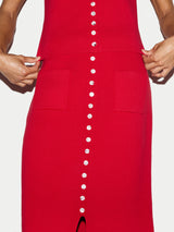 Cotton Button Knitted Skirt | Red