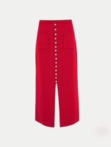 Cotton Button Knitted Skirt | Red
